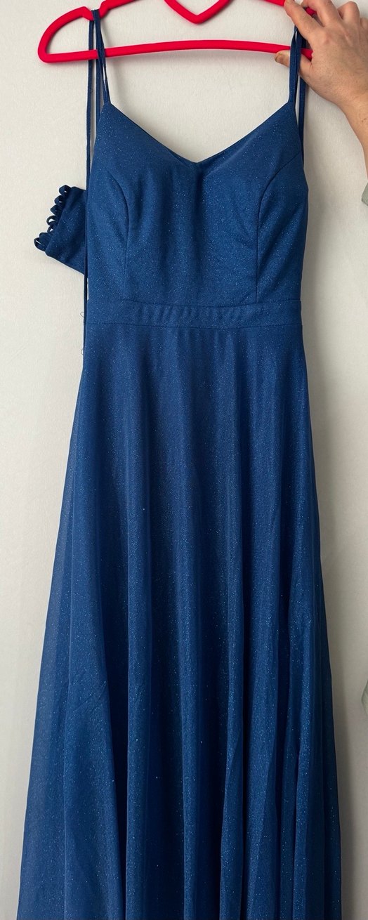 Mavi Uzun Askılı Drapeli Kadın Elbise - Görsel 2