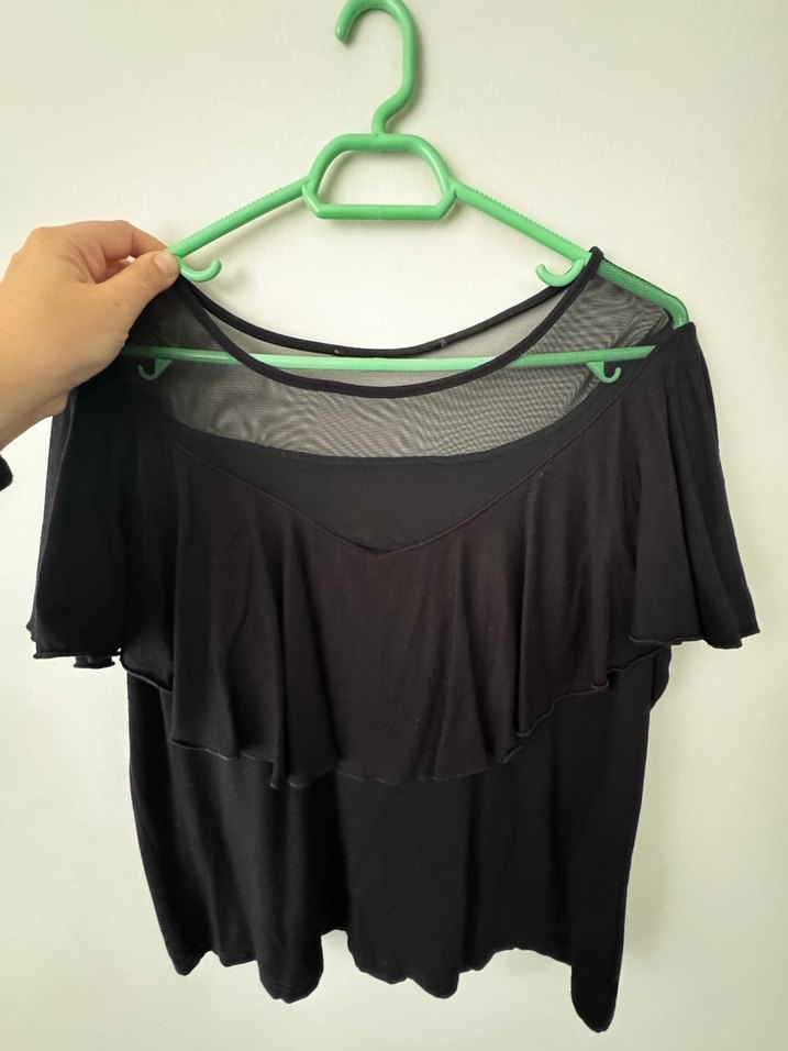 Siyah Straplez Fırfırlı Mini Bluz - Görsel 2