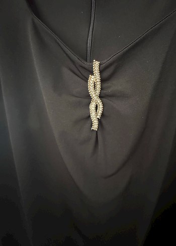 Taş Detaylı Siyah V Yaka Hamile Elbisesi - Görsel 3