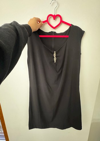 Taş Detaylı Siyah V Yaka Hamile Elbisesi - Görsel 2