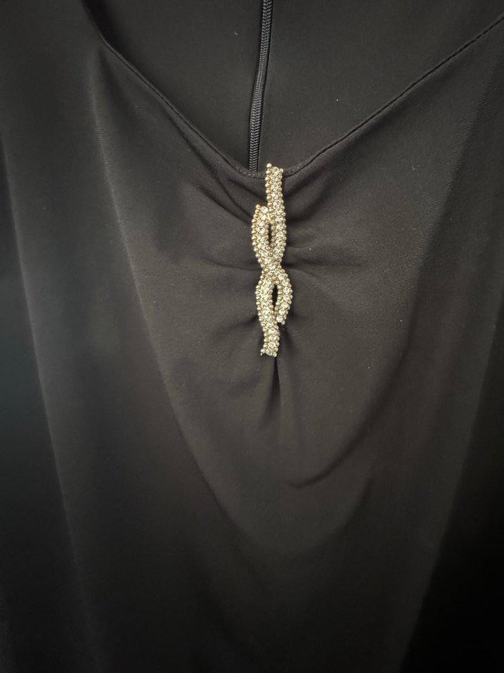 Taş Detaylı Siyah V Yaka Hamile Elbisesi - Görsel 3