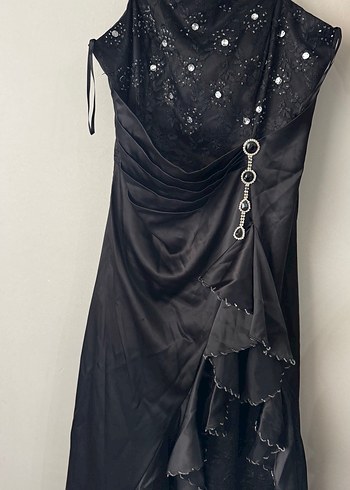 Nakışlı Siyah Uzun, Askılı Gotik Elbise - Görsel 2