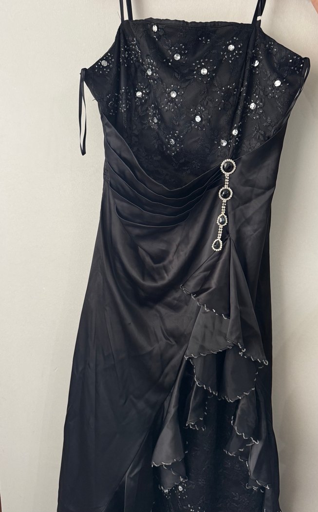 Nakışlı Siyah Uzun, Askılı Gotik Elbise - Görsel 2