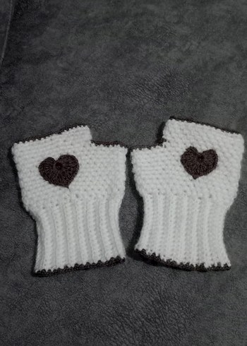 Beyaz Örgü Bohem Parmaksız Eldiven - Görsel 2