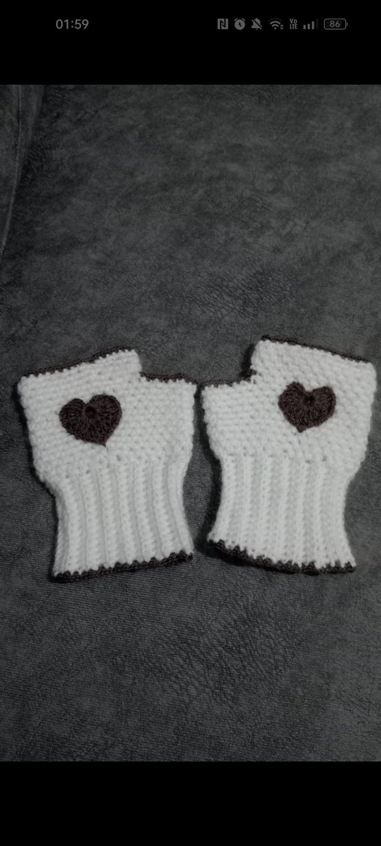 Beyaz Örgü Bohem Parmaksız Eldiven - Görsel 2