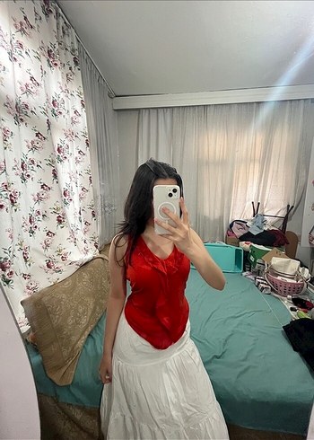 Kırmızı Transparan Straplez Bluz zara marka kırmızı askılı bluz