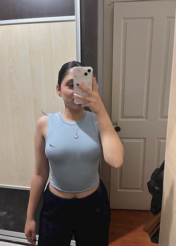 s Beden gri Renk mavi Denim Yüksek Yakalı Kadın Crop Top