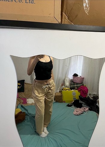 Bej Kadın Salaş Boyfriend Pantolon