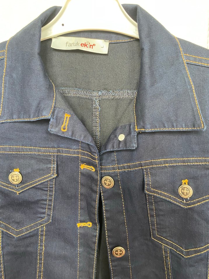 Düğmeli Mavi Kadın Denim Ceket - Görsel 4