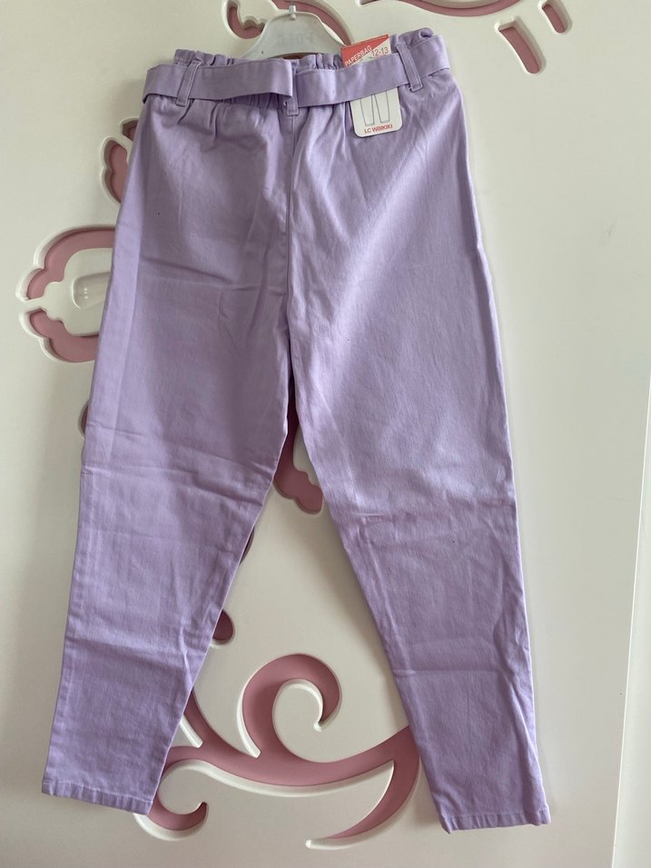 Mor Pamuklu Kemerli Rahat Pantolon kız çocuk - Görsel 4