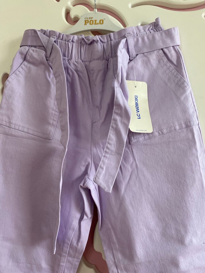 Mor Pamuklu Kemerli Rahat Pantolon kız çocuk - Görsel 2