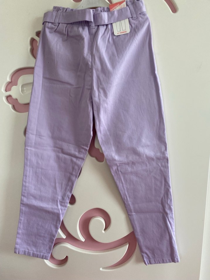 Mor Pamuklu Kemerli Rahat Pantolon kız çocuk - Görsel 3