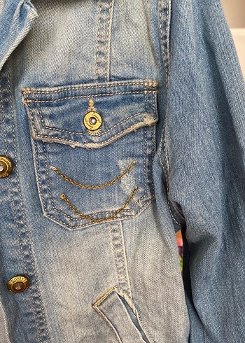 Düğmeli Mavi Kadın Denim Ceket - Görsel 3