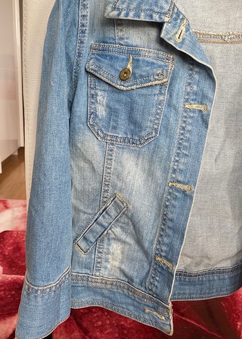 Düğmeli Mavi Kadın Denim Ceket - Görsel 4