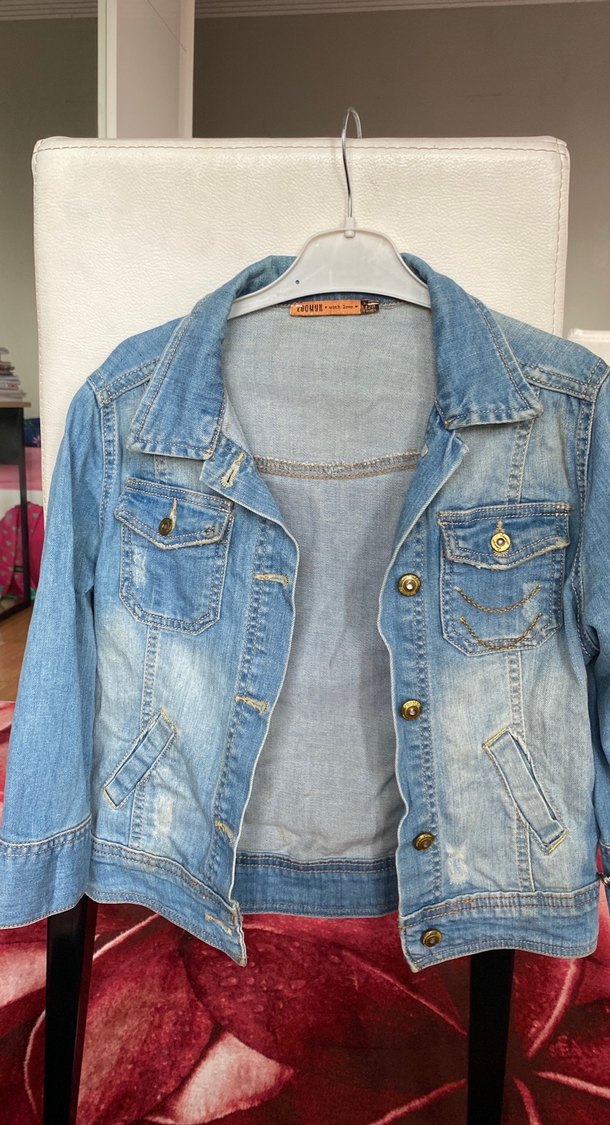 Düğmeli Mavi Kadın Denim Ceket - Görsel 2