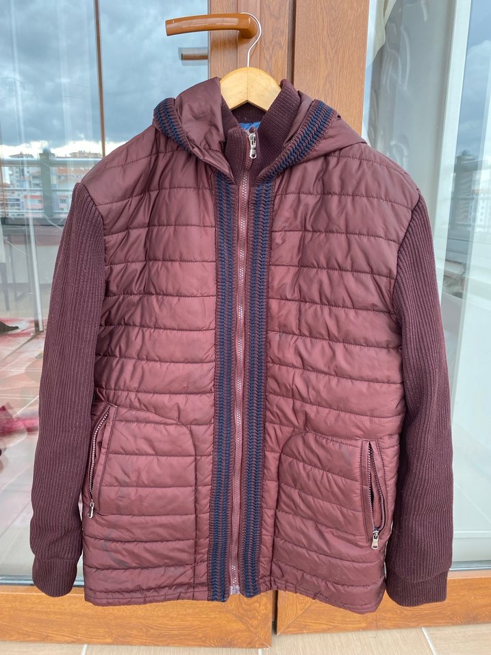 Bordo Fermuarlı Erkek Mont - Görsel 4