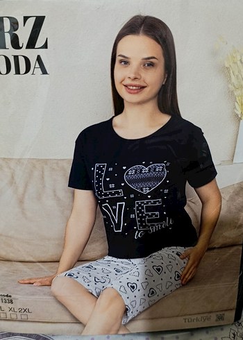 Diger Siyah Kısa Kollu Mini Pijama Takımı
