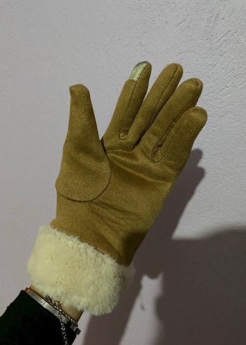 Bej Süet Kadın Eldiveni Kürklü Detaylı - Görsel 3