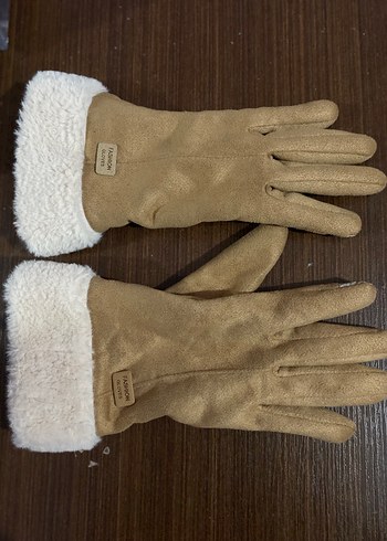 Bej Süet Kadın Eldiveni Kürklü Detaylı - Görsel 2