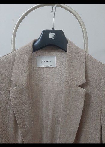 Stradivarius Kadın Bej Keten Blazer - Görsel 2