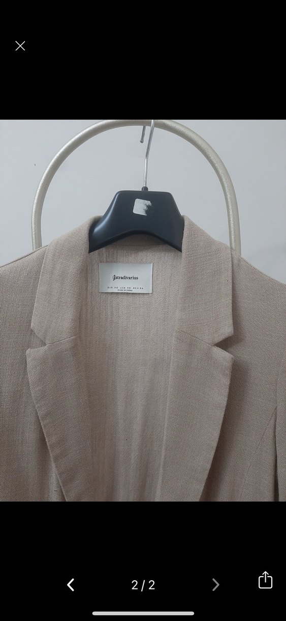 Stradivarius Kadın Bej Keten Blazer - Görsel 2