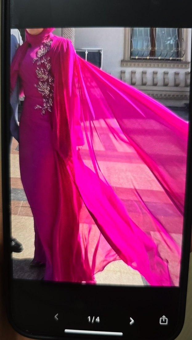 Pembe İşlemeli Uzun Kollu Fiyonklu Abiye - Görsel 2