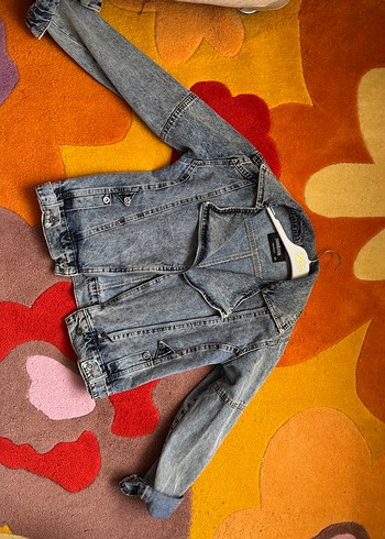 36 Beden Düğmeli Gri Batik Desenli Denim Ceket kot ceket