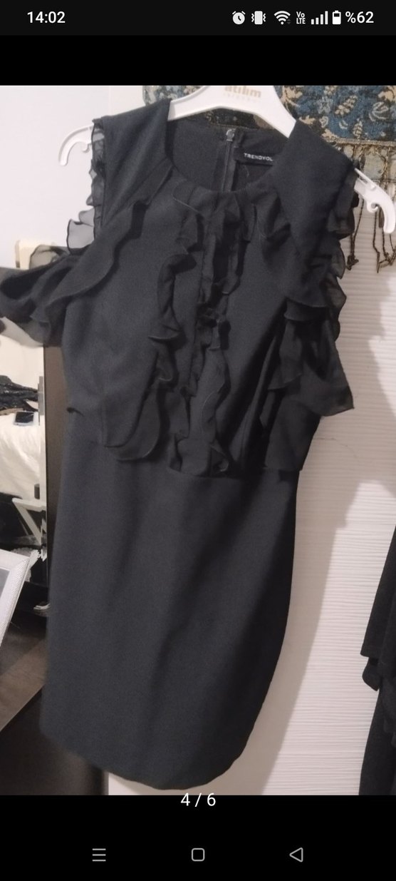 Dantel Detaylı siyah Mini Elbise - Görsel 4