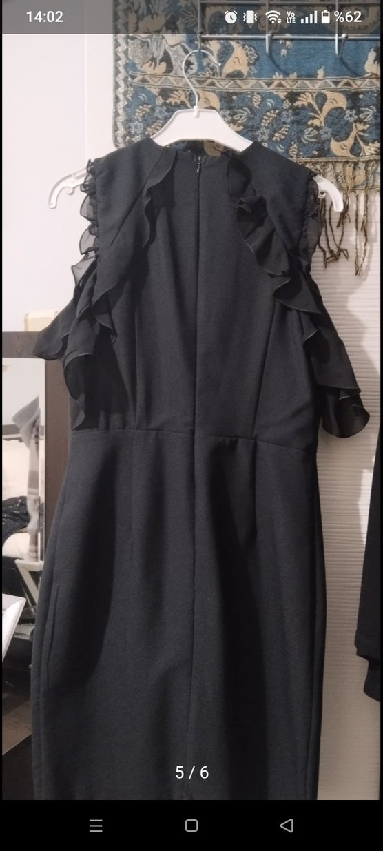 Dantel Detaylı siyah Mini Elbise - Görsel 5