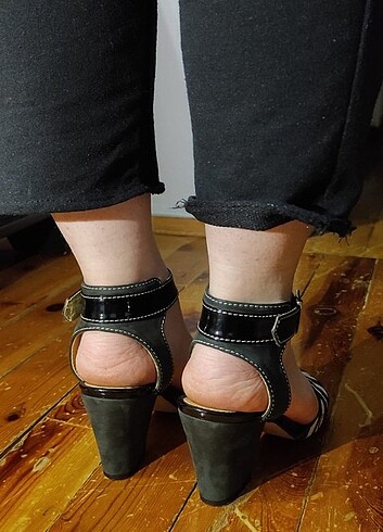 Zebra orjinal deri topuklu kalın ayakkabı - Görsel 13