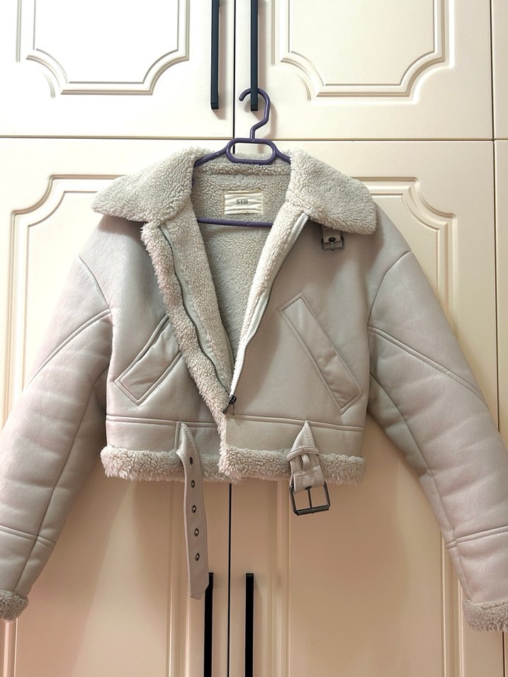 Kürklü Bej Deri Kadın Kışlık Ceket - Görsel 2