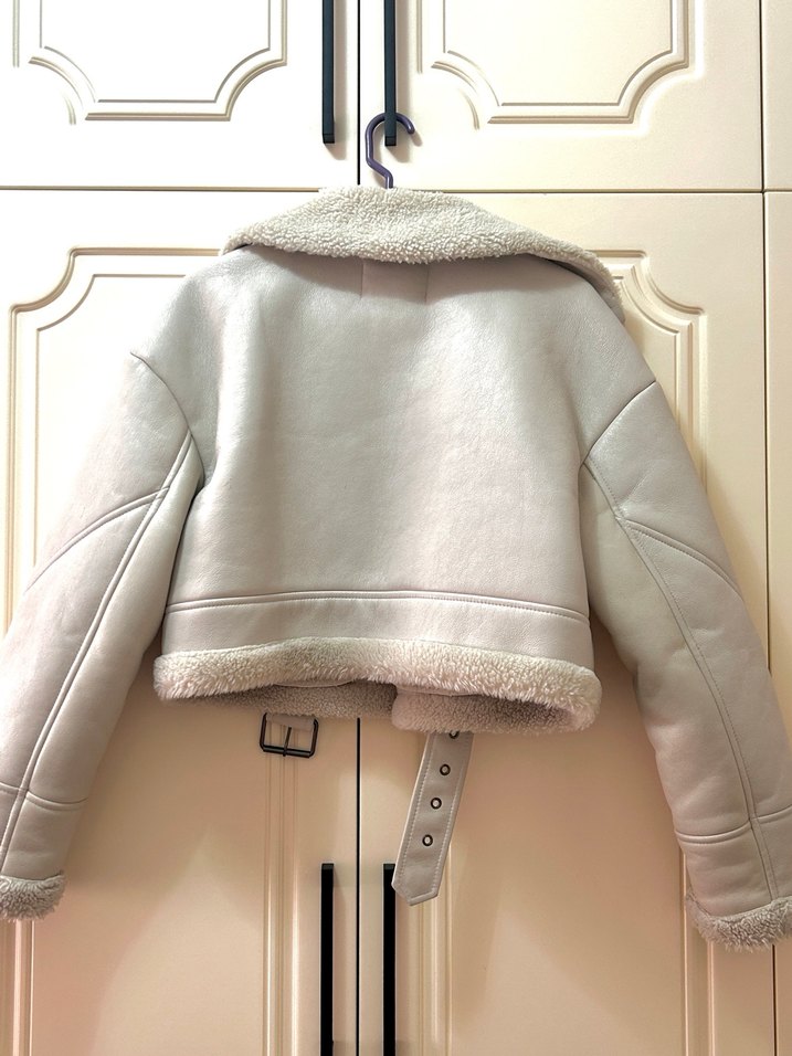 Kürklü Bej Deri Kadın Kışlık Ceket - Görsel 3