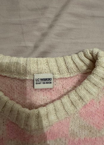 Pembe Kalp Desenli Kadın Triko Kazak - Görsel 3