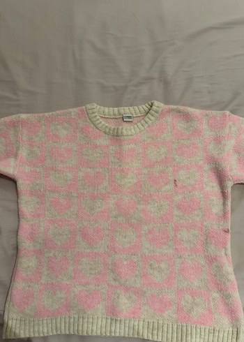 Pembe Kalp Desenli Kadın Triko Kazak - Görsel 2