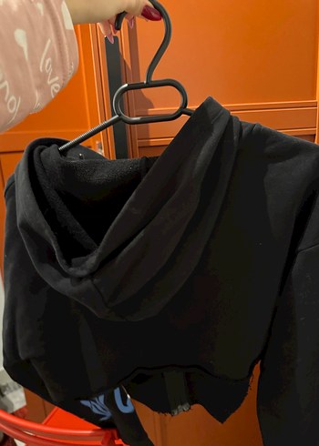 Kadın Siyah Kapüşonlu Fermuarlı Sweatshirt - Görsel 5