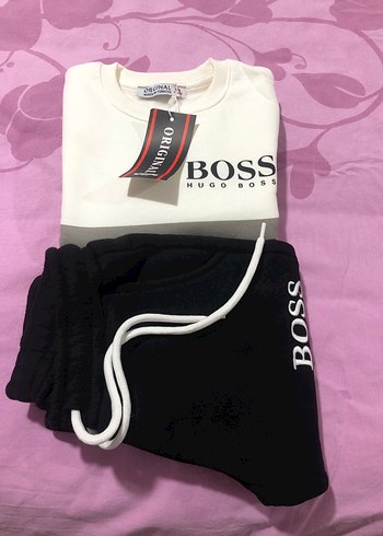 4 Yaş Beden Erkek Çocuk Boss Gri Beyaz Sweatshirt ve Eşofman