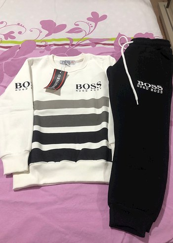 Erkek Çocuk Boss Gri Beyaz Sweatshirt ve Eşofman