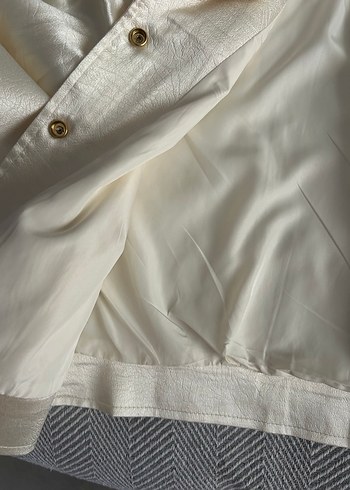 l Beden beyaz Renk Düğmeli Beyaz Saten Mini Blazer