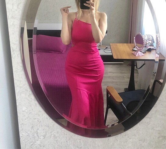 Adil ışık Night Zoom pembe saten abiye