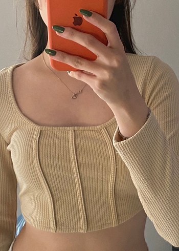 Bej Kadın Uzun Kollu Triko Bluz - Görsel 4