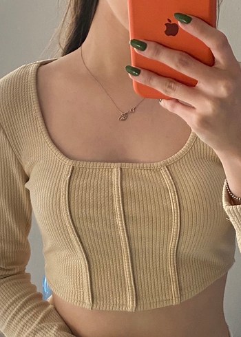 Bej Kadın Uzun Kollu Triko Bluz - Görsel 2