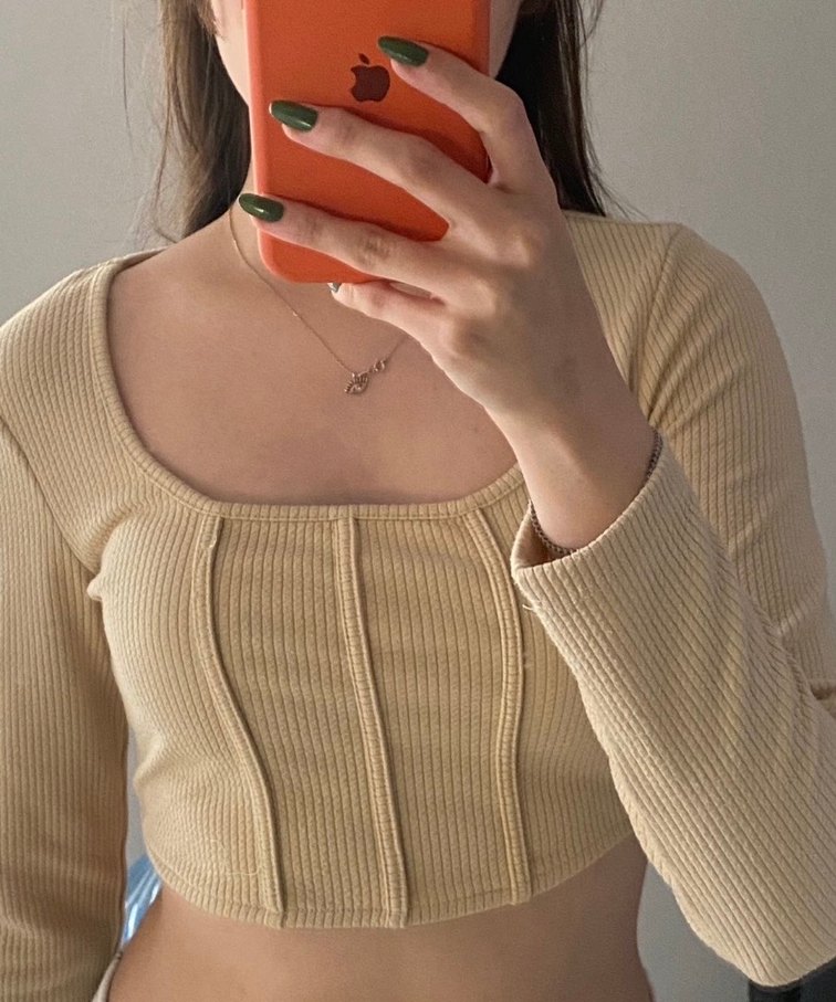 Bej Kadın Uzun Kollu Triko Bluz - Görsel 4