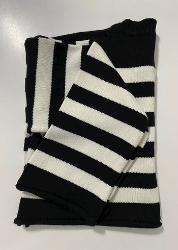 Kadın Siyah Beyaz Çizgili Triko Kazak - Görsel 5