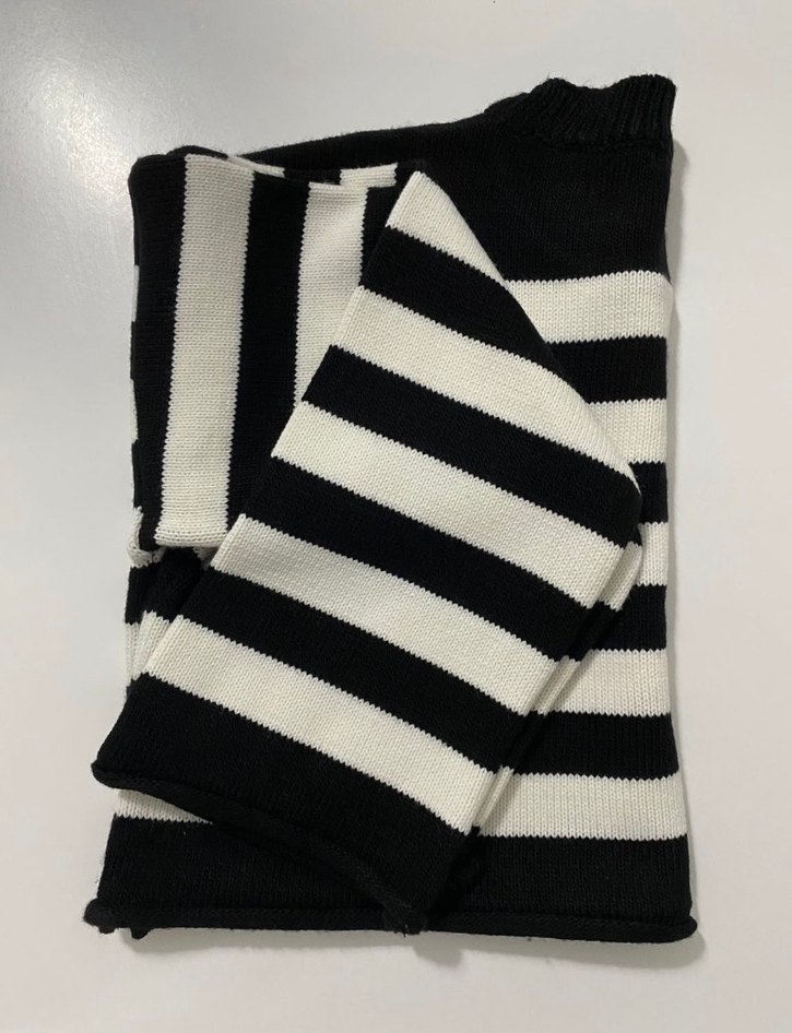 Kadın Siyah Beyaz Çizgili Triko Kazak - Görsel 5