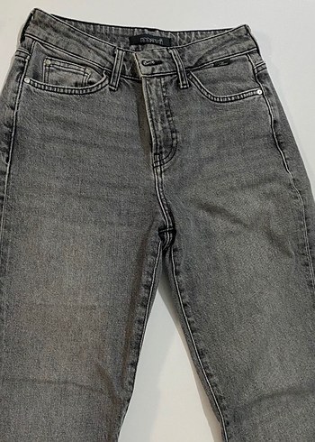 Gri Kadın Normal Kesim Midi Kot Pantolon - Görsel 6