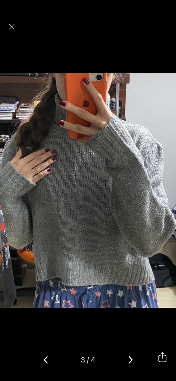 Gri Kadın Boğazlı Yün Kazak - Görsel 3