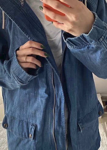 Kadın Mavi Denim Fermuarlı Ceket - Görsel 6