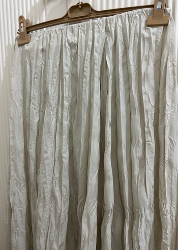 Beyaz Pilili Uzun Keten Etek kırışık - Görsel 5