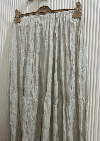 Beyaz Pilili Uzun Keten Etek kırışık - Görsel 7