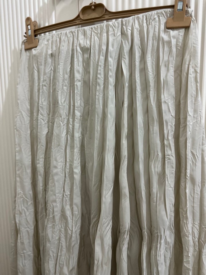 Beyaz Pilili Uzun Keten Etek kırışık - Görsel 5